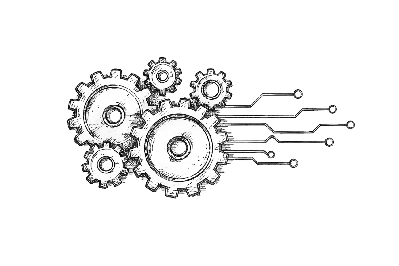 Hand-drawn gears feeding circuit traces